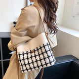 Women Knitting Grid Shoulder Bags Large Capacity Crossbody Bags