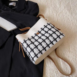 Women Knitting Grid Shoulder Bags Large Capacity Crossbody Bags