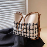 Women Knitting Grid Shoulder Bags Large Capacity Crossbody Bags