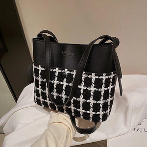 Women Knitting Grid Shoulder Bags Large Capacity Crossbody Bags