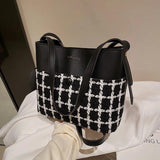 Women Knitting Grid Shoulder Bags Large Capacity Crossbody Bags