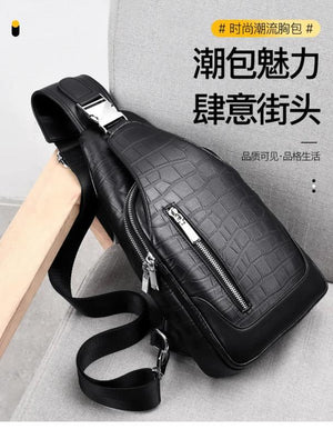 Men's Crocodile Chest Bag Large Capacity Crossbody Shoulder Bag