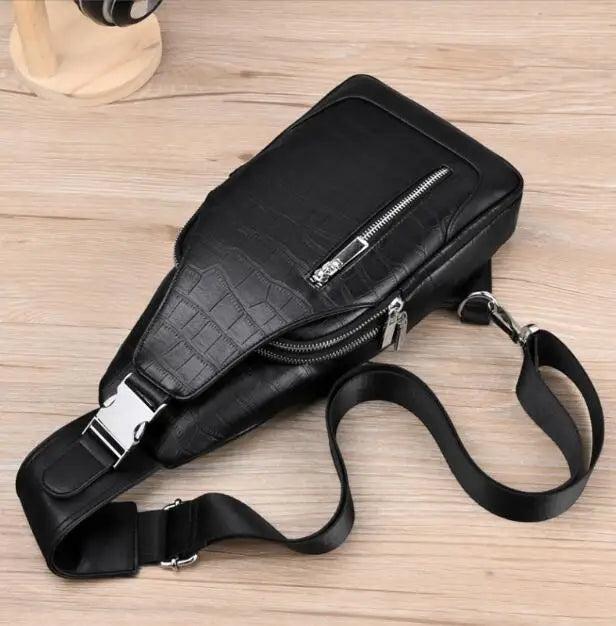 Men's Crocodile Chest Bag Large Capacity Crossbody Shoulder Bag