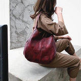 Vintage Leather Large Tote Handbag for Women