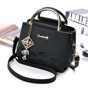 Flower Shoulder Bag Embroidered PU Leather Middle Aged Mom Handbag