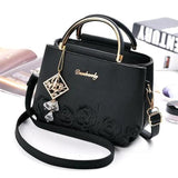 Flower Shoulder Bag Embroidered PU Leather Middle Aged Mom Handbag