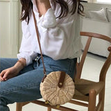 Woven Rattan Bag Knitting Straw Women Bags Beach Circle Handbags