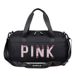 Sequins Pink Gym Bag Women Shoe Compartment Waterproof Sport Bags For Fitness