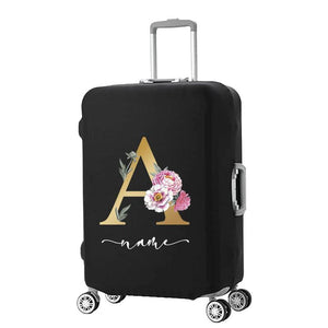 Watercolor Golden Floral Letters Luggage Cover - Fits 18-32''