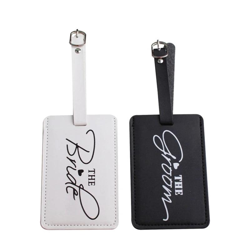 Set PU Leather Luggage Bag Tag Bride Groom Passport Case Cover for Couples
