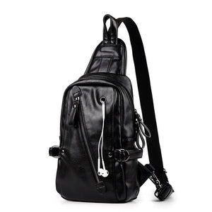 Men's Leather Sling Bag Chest Crossbody Shoulder Bag Soft Leather