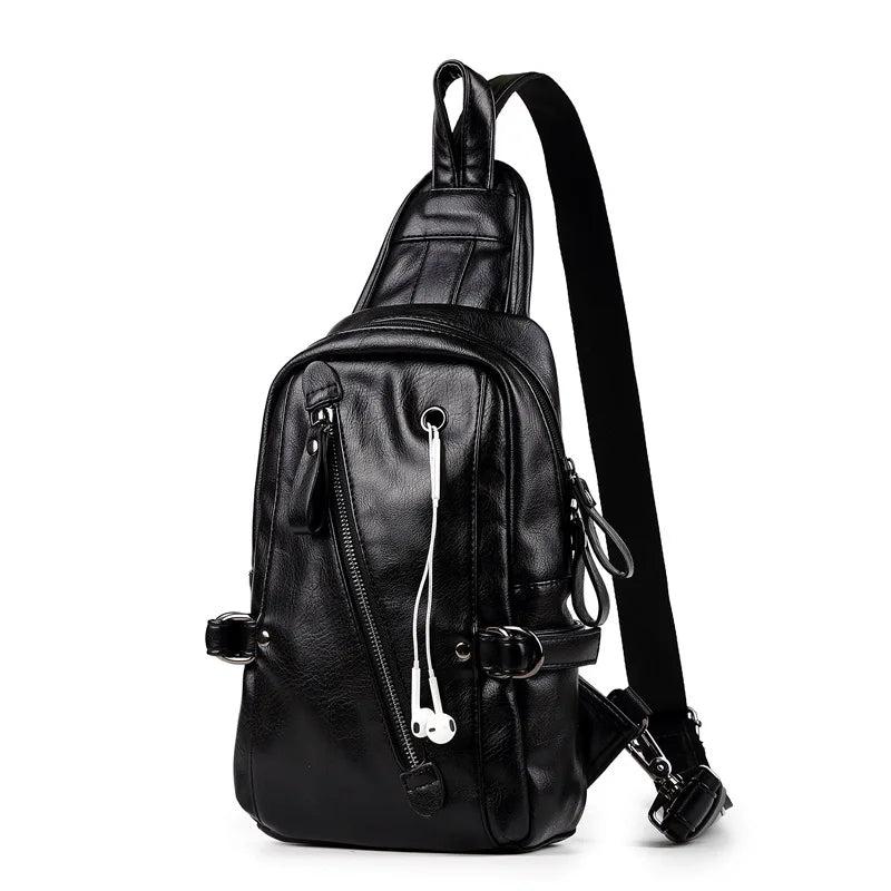 Men's Leather Sling Bag Chest Crossbody Shoulder Bag Soft Leather
