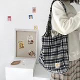 Vintage Plaid Women Shoulder Bag Large Capacity Tote Canvas Bags