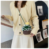 Floral Bucket Crochet Shoulder Bag Handwoven Woman Handbag B181