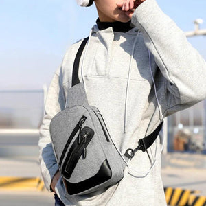 Men Solid Shoulder Messenger Chest Bag Large Capacity