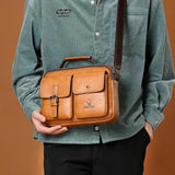 WEIXIER Coffee PU Leather Men Crossbody Bag Shoulder Bags