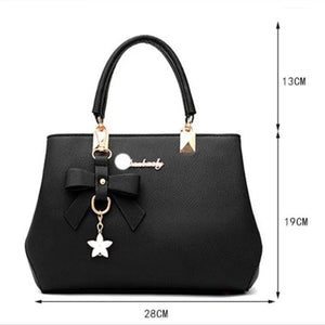 Women Leather Shoulder Crossbody Bags with Bow Pendant