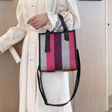 Women's Striped Canvas Shoulder Bag Fashionable Casual Totes