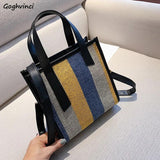 Women's Striped Canvas Shoulder Bag Fashionable Casual Totes