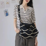 Shoulder Bags Women Striped Zipper Large Capacity Canvas Crossbody Bag