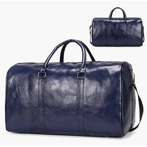 Men's Large Leather Travel Duffle Bag with Shoe Compartment