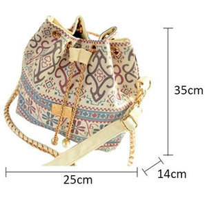 Bohemia Canvas Bucket Bag Chains Shoulder Handbags Vintage Messenger Bag