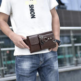 Men's PU Leather Waist Pack Fanny Bag Crossbody Black/Brown