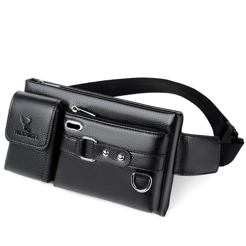 Men's PU Leather Waist Pack Fanny Bag Crossbody Black/Brown