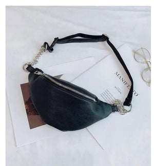 Women Solid Waist Fanny Pack PU Leather Money Belt Travel Bag