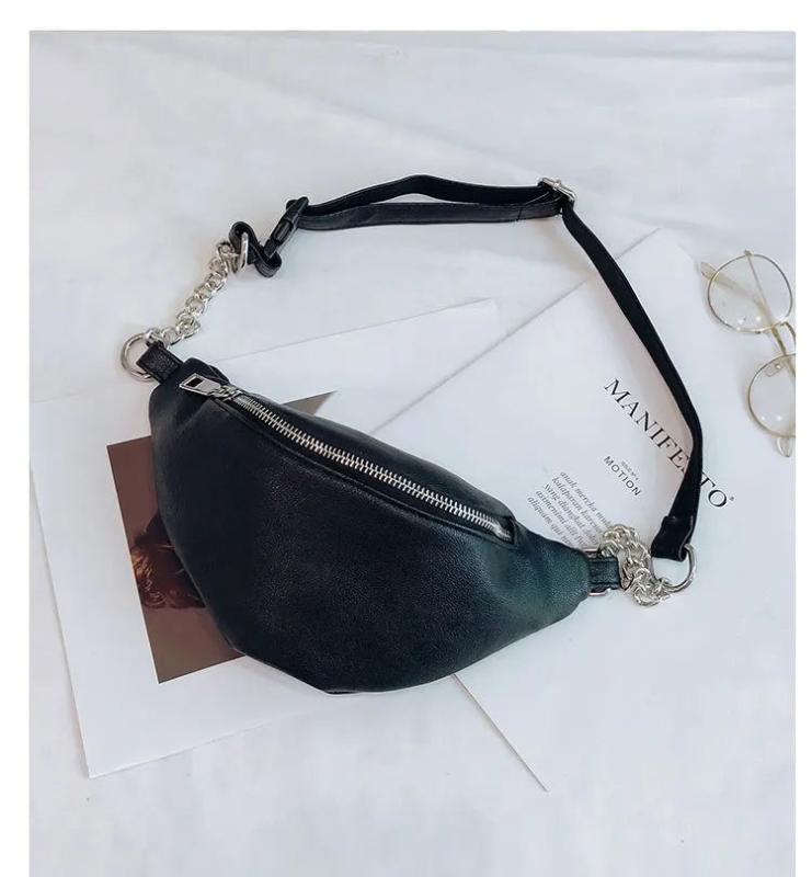 Women Solid Waist Fanny Pack PU Leather Money Belt Travel Bag
