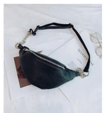 Women Solid Waist Fanny Pack PU Leather Money Belt Travel Bag