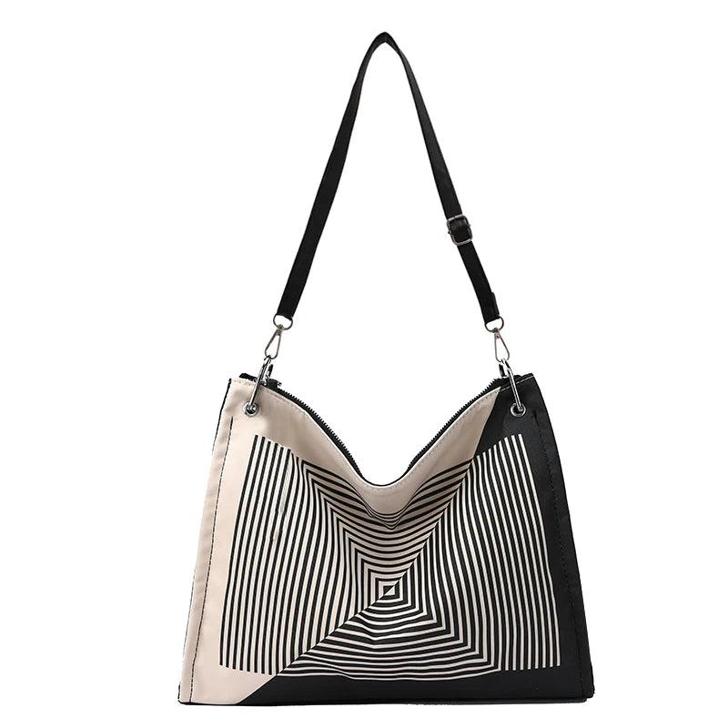 Geometry Women Shoulder Bag Casual Canvas Large Capacity Crossbod