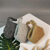 Rhinestones Hobos Handbag Small Evening Bags Clutch Zipper Pocket Purse