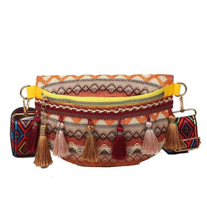 Ethnic Style Waist Bag with Adjustable Strap Fanny Pack with Fringe Decor