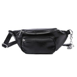 Unisex PU Leather Sling Bag Chain Chest Pouch Waist Pack