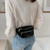 Unisex PU Leather Sling Bag Chain Chest Pouch Waist Pack