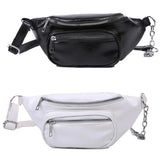 Unisex PU Leather Sling Bag Chain Chest Pouch Waist Pack