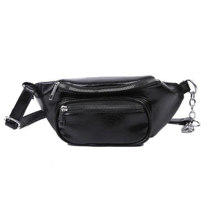 Unisex PU Leather Sling Bag Chain Chest Pouch Waist Pack