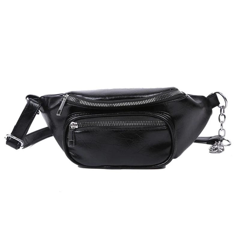 Unisex PU Leather Sling Bag Chain Chest Pouch Waist Pack