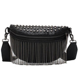 Tassel Chest Bag for Women Crossbody Waist Bag Rivet Texture Handbags