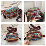 Ethnic Style PU Leather Stripes Shoulder Bag Tassel Mini Purse Handbag