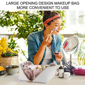 Large Capacity Waterproof PU Leather Makeup Bag with Handle and Divider