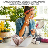 Large Capacity Waterproof PU Leather Makeup Bag with Handle and Divider