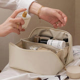 Large Capacity Waterproof PU Leather Makeup Bag with Handle and Divider