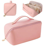 Large Capacity Waterproof PU Leather Makeup Bag with Handle and Divider