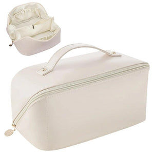 Large Capacity Waterproof PU Leather Makeup Bag with Handle and Divider