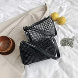Women's Sparkling PU Leather Shoulder Bag Crossbody Handbag Black/Silver