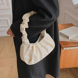 Solid Cloud Pleated Handlebags for Women PU Bags Leisure Armpit Bag