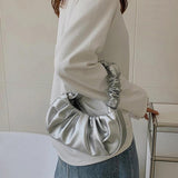 Solid Cloud Pleated Handlebags for Women PU Bags Leisure Armpit Bag