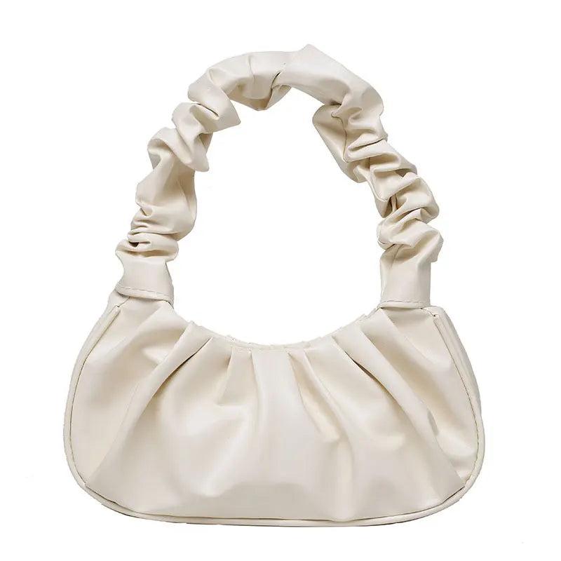 Solid Cloud Pleated Handlebags for Women PU Bags Leisure Armpit Bag